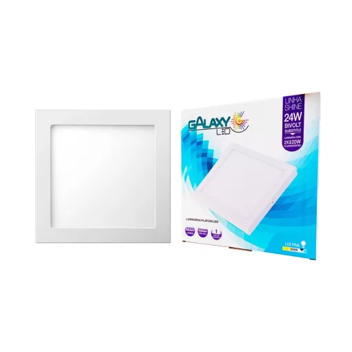 Luminária Led Shine 24W 6500K 1914S Embutir Branca Quadrada Bivolt Galaxy