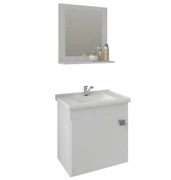 KIT ARMARIO C/ESPELHEIRA BANHEIRO 44CM IRIS BRANCO MGM