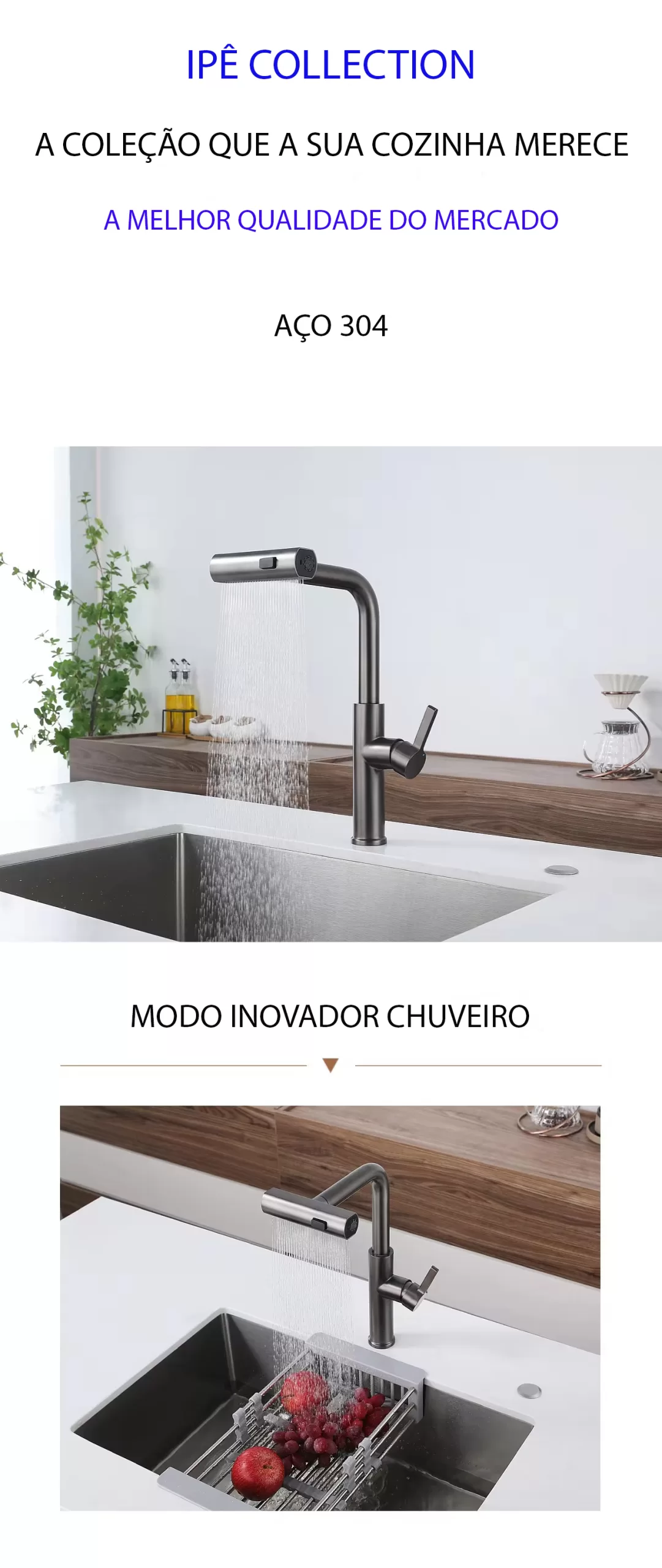 Misturadores e Torneiras para Cozinha 3 Torneira de Cozinha Aço inox e misturador Ipê Collection