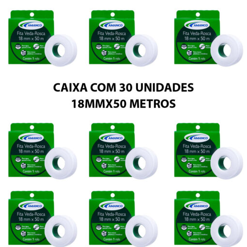 Kit 30 Fita Veda Rosca 18mmX50m Tubos Conexão Amanco